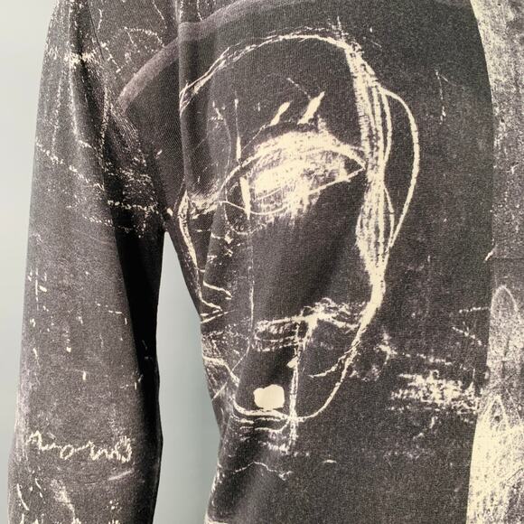 ALEXANDER MCQUEEN Size L Black White Marbled Wool Silk Crew-Neck Pullover - Picture 2 of 10